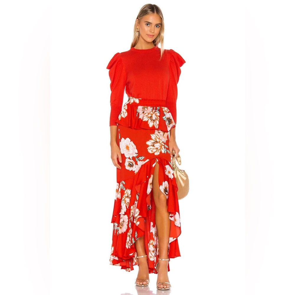 MISA LOS ANGELES POPPY RED LUCIA MAXI SKIRT